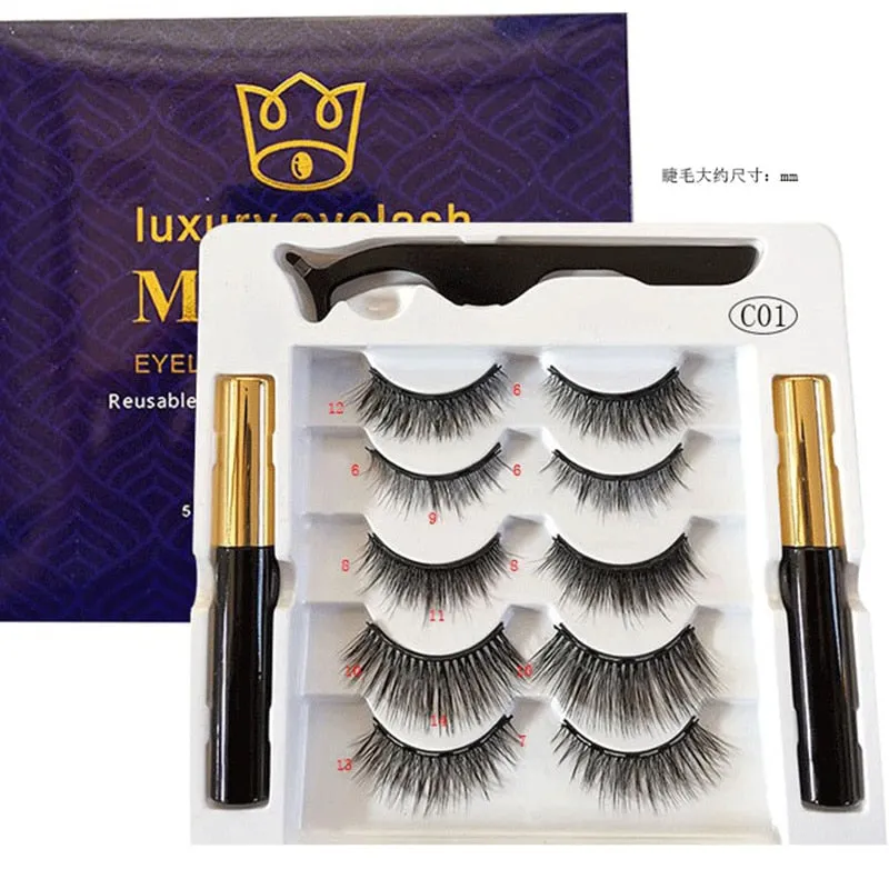 VenusFox Free Shipping Magnet Eyelashes Natural Set Glue-Free Magnetic 1 Liquid 5 Pairs Handmade Stereo Eyelashes Factory Direct Sales