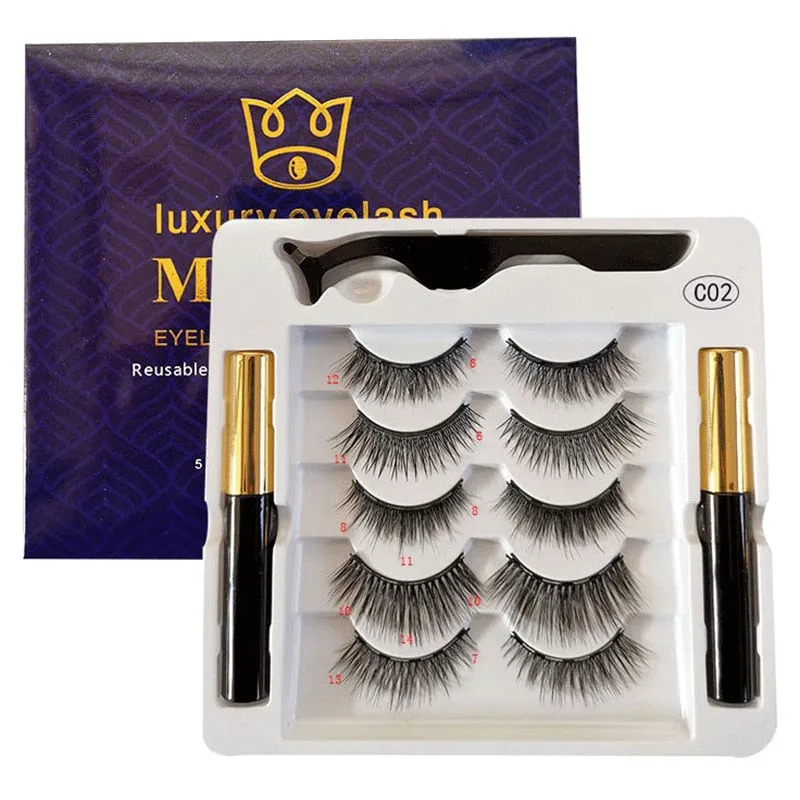 VenusFox Free Shipping Magnet Eyelashes Natural Set Glue-Free Magnetic 1 Liquid 5 Pairs Handmade Stereo Eyelashes Factory Direct Sales