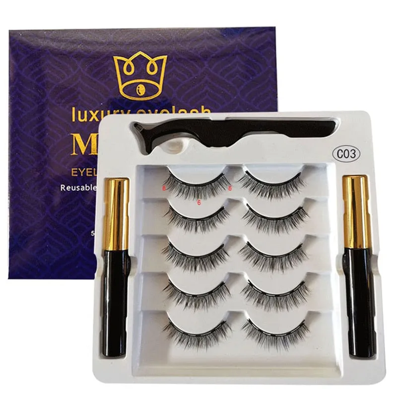 VenusFox Free Shipping Magnet Eyelashes Natural Set Glue-Free Magnetic 1 Liquid 5 Pairs Handmade Stereo Eyelashes Factory Direct Sales