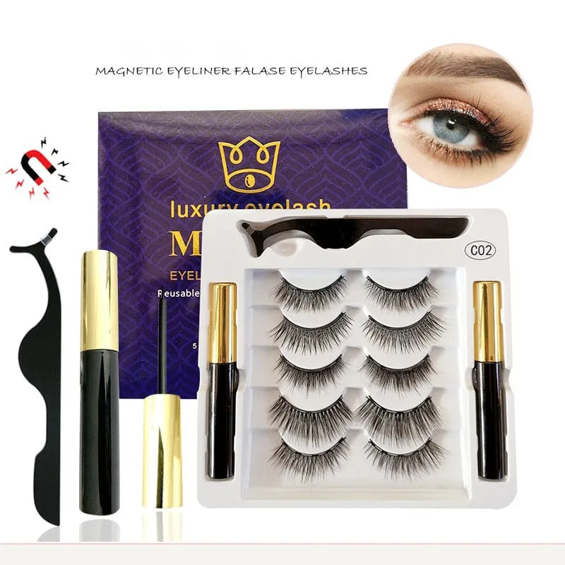 VenusFox Free Shipping Magnet Eyelashes Natural Set Glue-Free Magnetic 1 Liquid 5 Pairs Handmade Stereo Eyelashes Factory Direct Sales