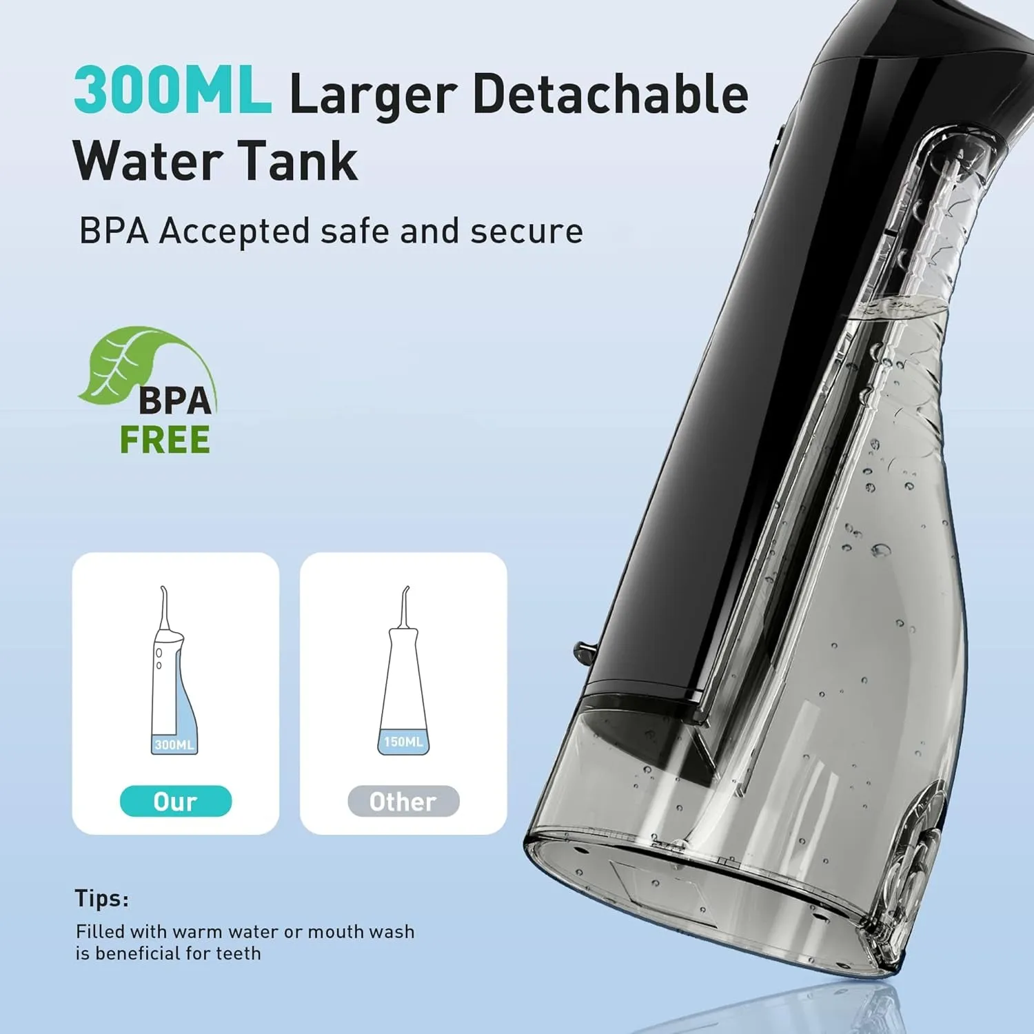 Water Dental Flosser for Teeth Cordless: Portable Oral Irrigator 300ML 5 Jet Tips Rechargeable Tooth Flosser Teeth Braces Pick IPX7 Waterproof
