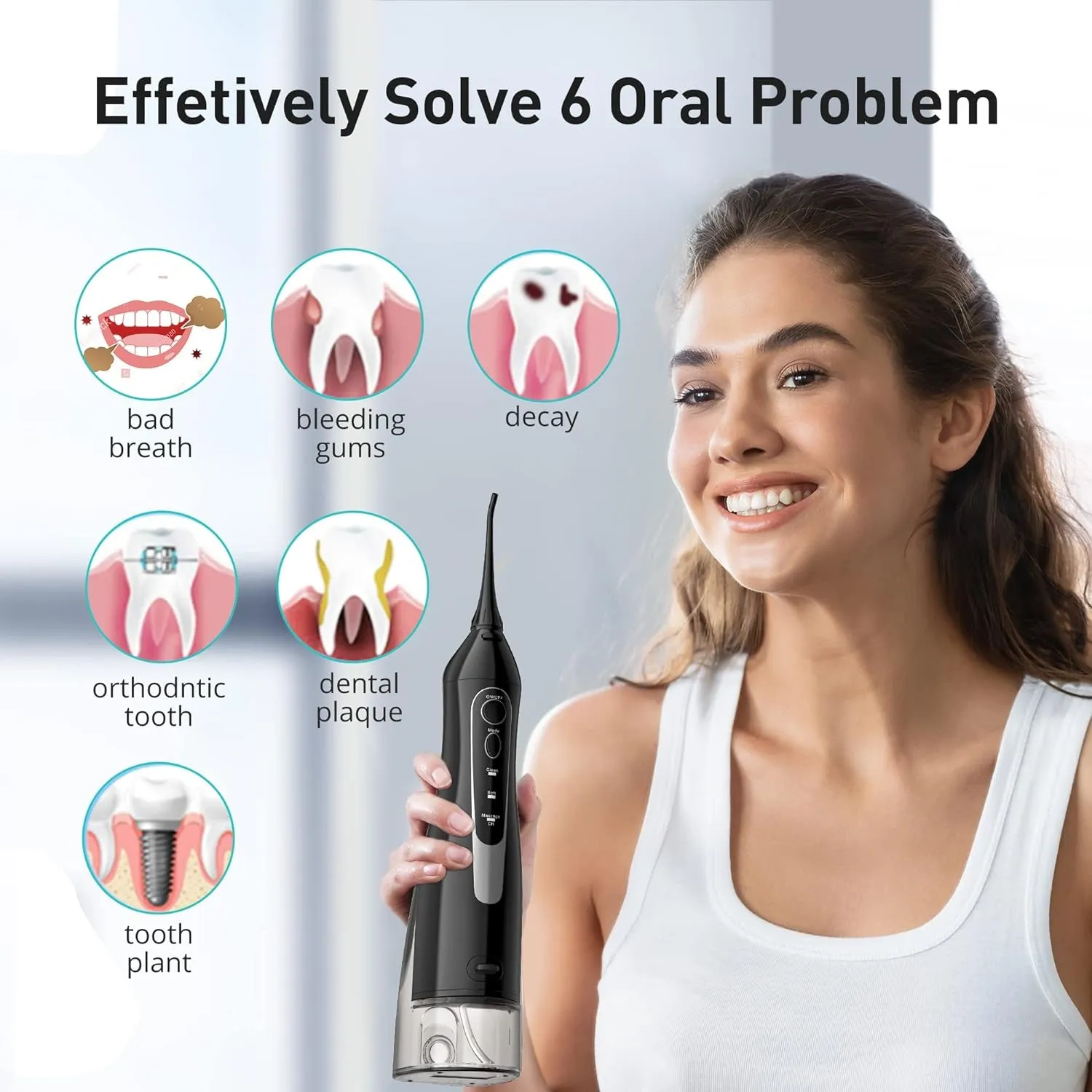 Water Dental Flosser for Teeth Cordless: Portable Oral Irrigator 300ML 5 Jet Tips Rechargeable Tooth Flosser Teeth Braces Pick IPX7 Waterproof