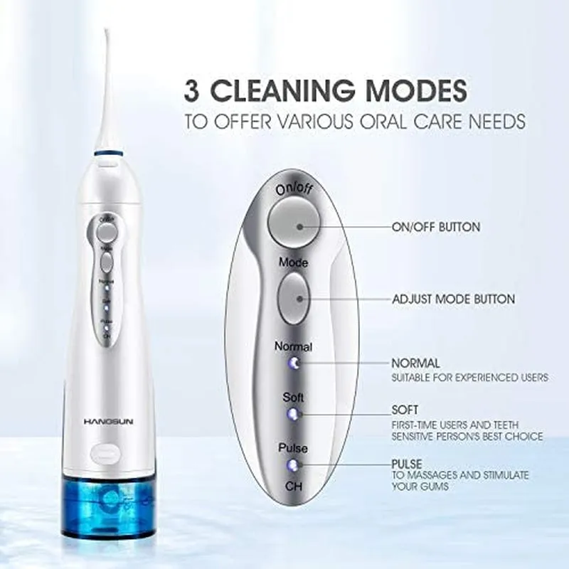 Water Flosser Cordless Oral Irrigator Rechargeable Dental Water Jet HOC700 for Teeth Braces with 300ML Water Tank and 8 Jet Tips for Travel & Home Use