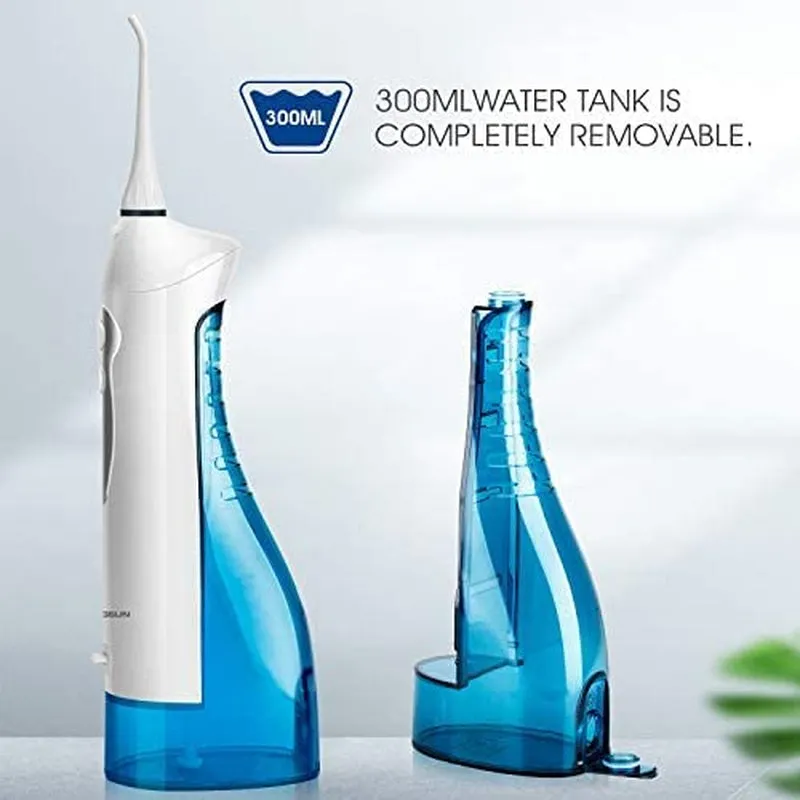 Water Flosser Cordless Oral Irrigator Rechargeable Dental Water Jet HOC700 for Teeth Braces with 300ML Water Tank and 8 Jet Tips for Travel & Home Use