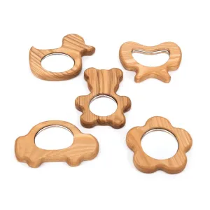 Wooden Hand Held Baby Mirrors 5pk