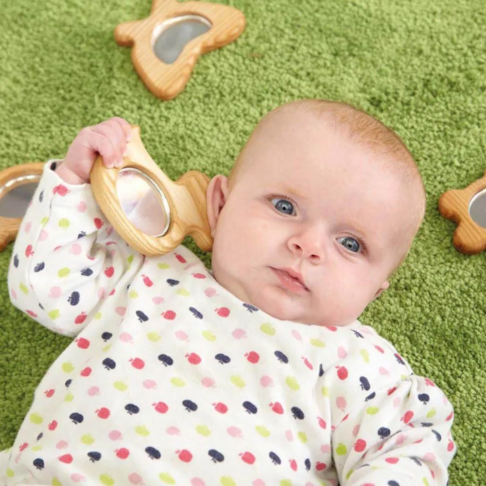 Wooden Hand Held Baby Mirrors 5pk