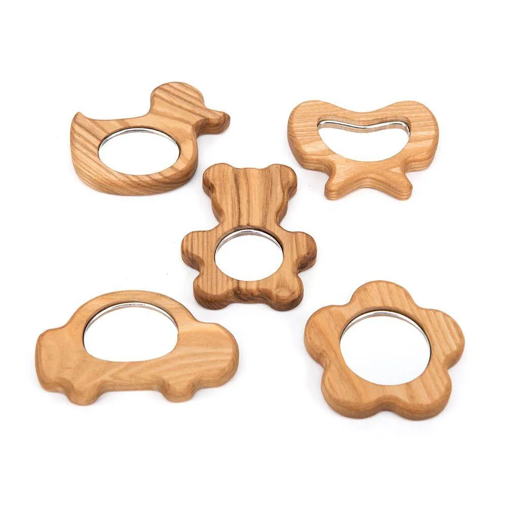 Wooden Hand Held Baby Mirrors 5pk