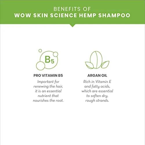 WOW Skin Science Hemp Shampoo for Strengthening and Restoring Hair - For Stressed Scalp & Dry Hair - 250ml