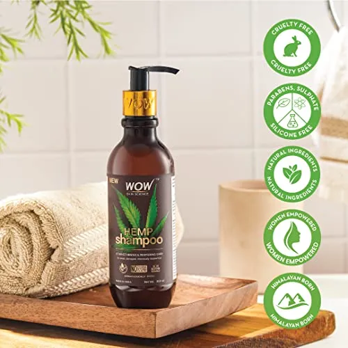 WOW Skin Science Hemp Shampoo for Strengthening and Restoring Hair - For Stressed Scalp & Dry Hair - 250ml
